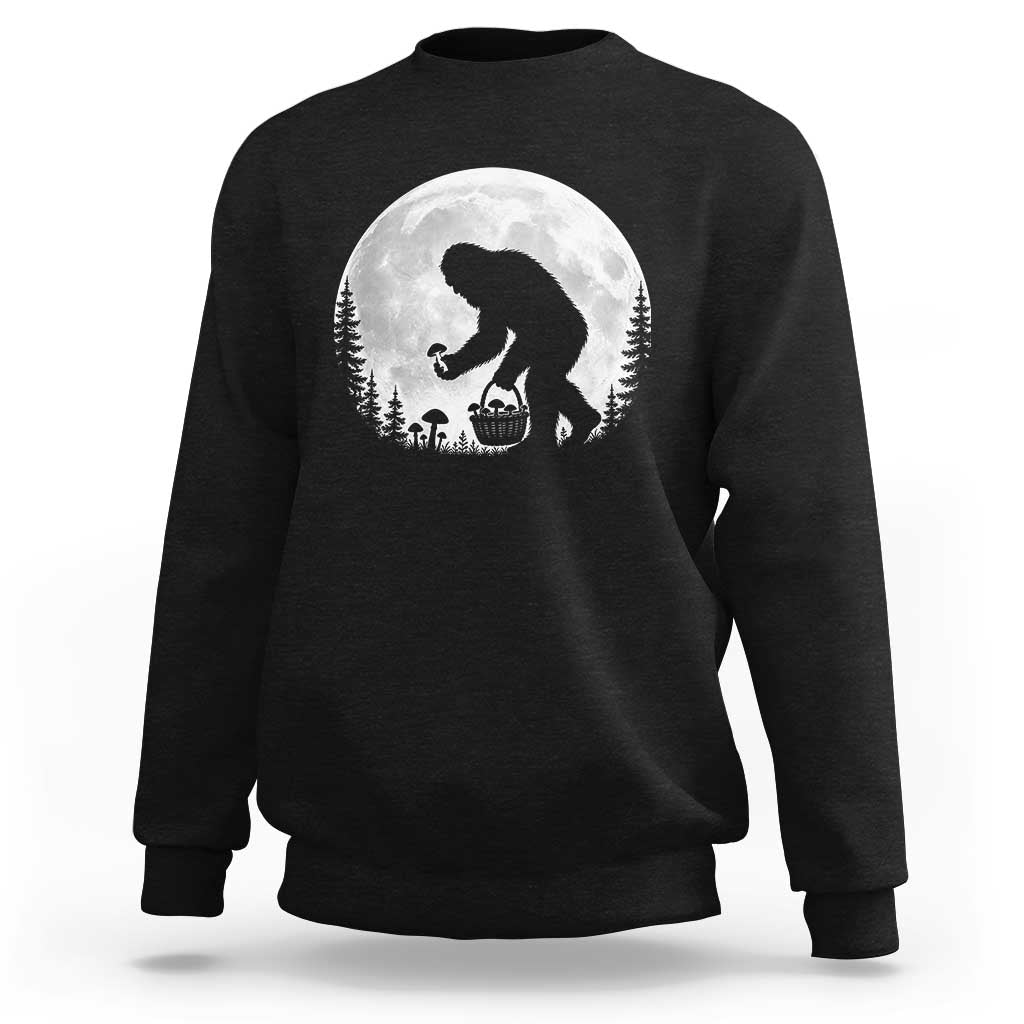 Bigfoot Mushroom Hunter Sweatshirt Vintage Sasquatch Art Mystical Nature Lover Retro Full Moon