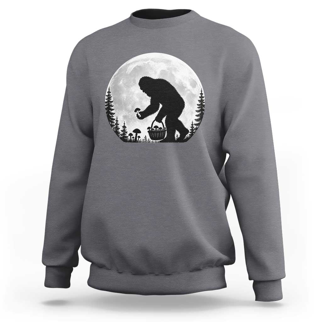 Bigfoot Mushroom Hunter Sweatshirt Vintage Sasquatch Art Mystical Nature Lover Retro Full Moon