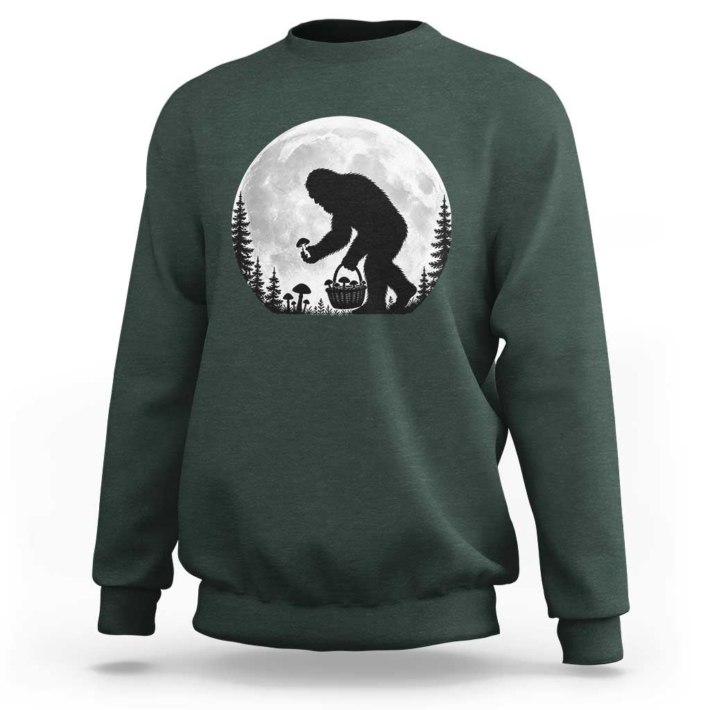 Bigfoot Mushroom Hunter Sweatshirt Vintage Sasquatch Art Mystical Nature Lover Retro Full Moon