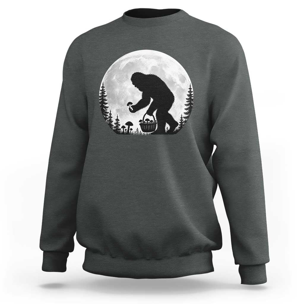 Bigfoot Mushroom Hunter Sweatshirt Vintage Sasquatch Art Mystical Nature Lover Retro Full Moon