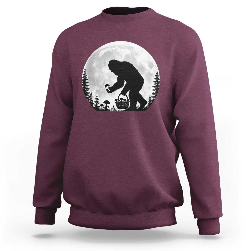 Bigfoot Mushroom Hunter Sweatshirt Vintage Sasquatch Art Mystical Nature Lover Retro Full Moon