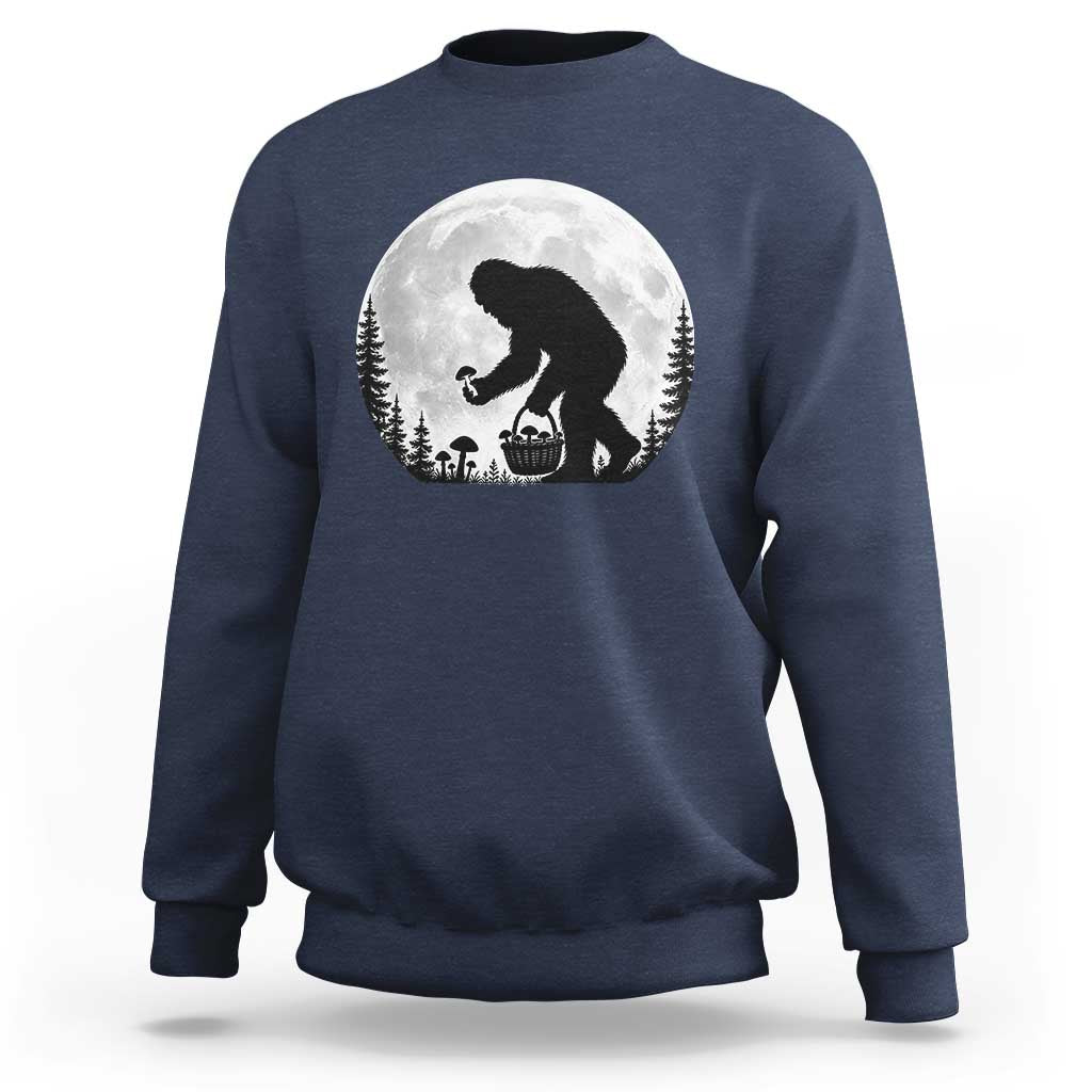 Bigfoot Mushroom Hunter Sweatshirt Vintage Sasquatch Art Mystical Nature Lover Retro Full Moon