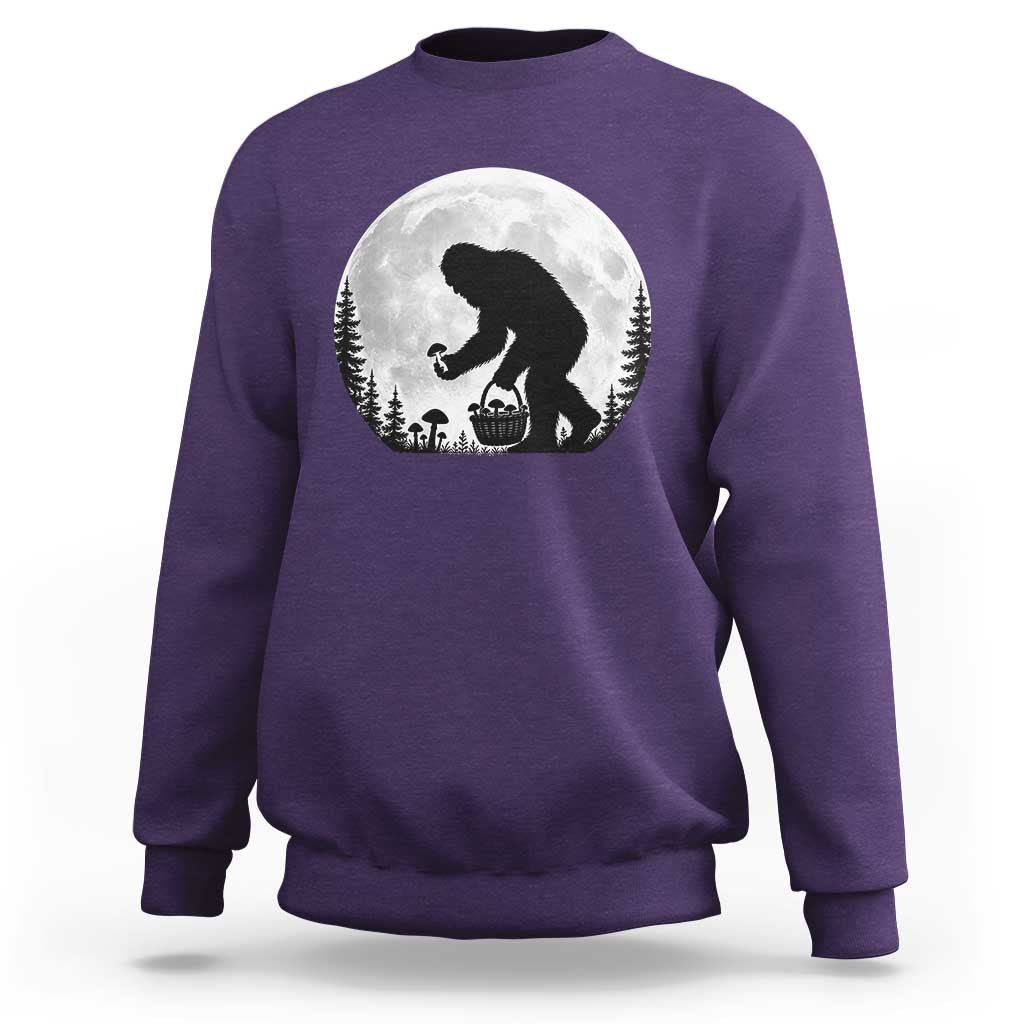 Bigfoot Mushroom Hunter Sweatshirt Vintage Sasquatch Art Mystical Nature Lover Retro Full Moon