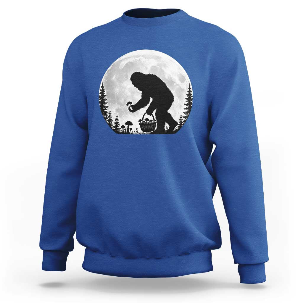 Bigfoot Mushroom Hunter Sweatshirt Vintage Sasquatch Art Mystical Nature Lover Retro Full Moon