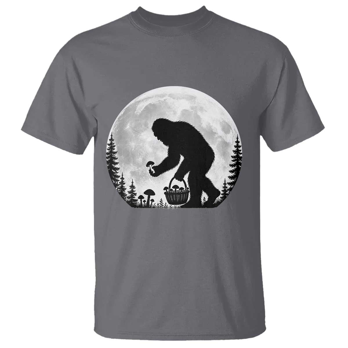 Bigfoot Mushroom Hunter T Shirt Vintage Sasquatch Art Mystical Nature Lover Retro Full Moon