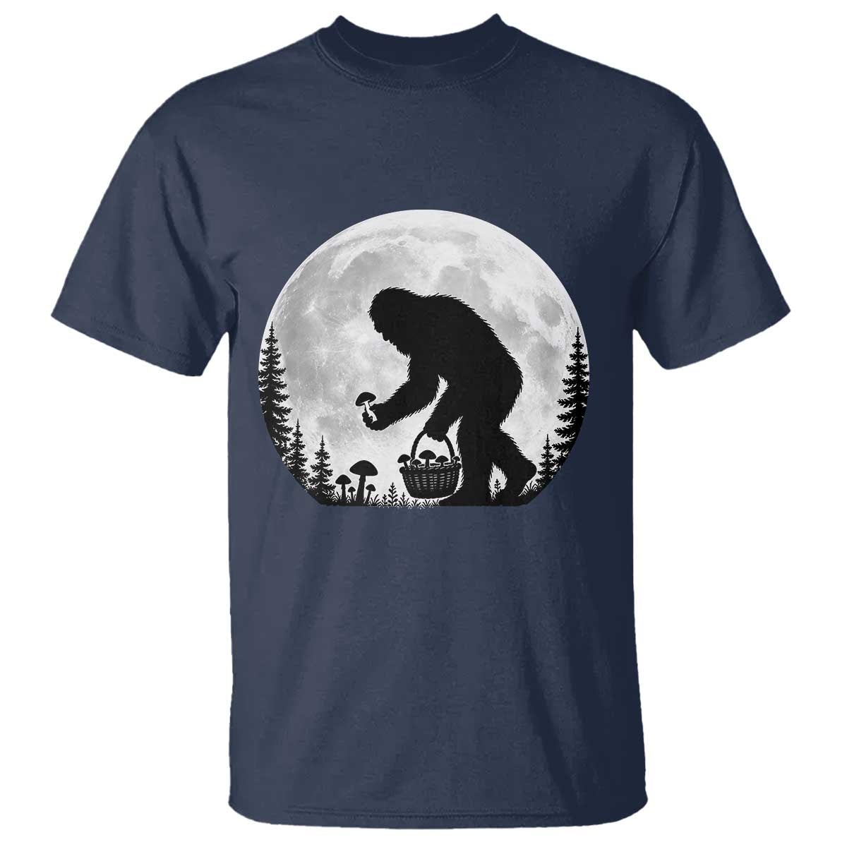 Bigfoot Mushroom Hunter T Shirt Vintage Sasquatch Art Mystical Nature Lover Retro Full Moon