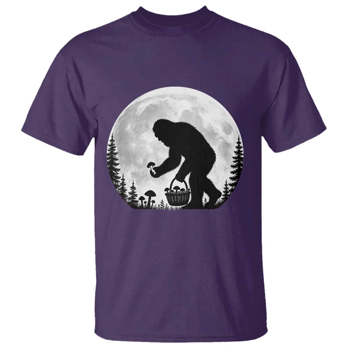 Bigfoot Mushroom Hunter T Shirt Vintage Sasquatch Art Mystical Nature Lover Retro Full Moon