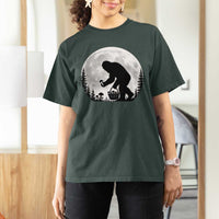 Bigfoot Mushroom Hunter T Shirt For Women Vintage Sasquatch Art Mystical Nature Lover Retro Full Moon