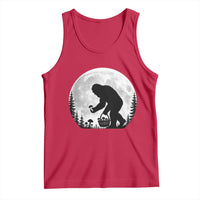Bigfoot Mushroom Hunter Tank Top Vintage Sasquatch Art Mystical Nature Lover Retro Full Moon