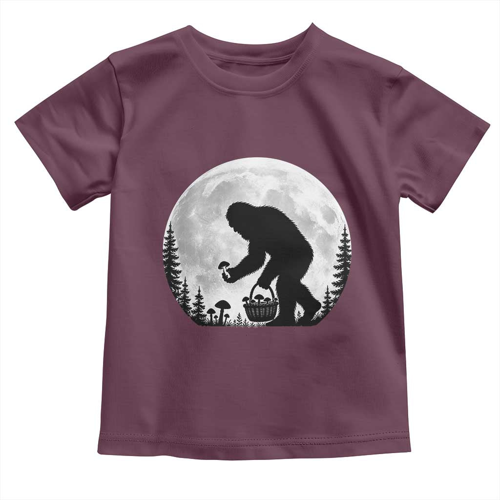 Bigfoot Mushroom Hunter Toddler T Shirt Vintage Sasquatch Art Mystical Nature Lover Retro Full Moon