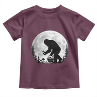 Bigfoot Mushroom Hunter Toddler T Shirt Vintage Sasquatch Art Mystical Nature Lover Retro Full Moon