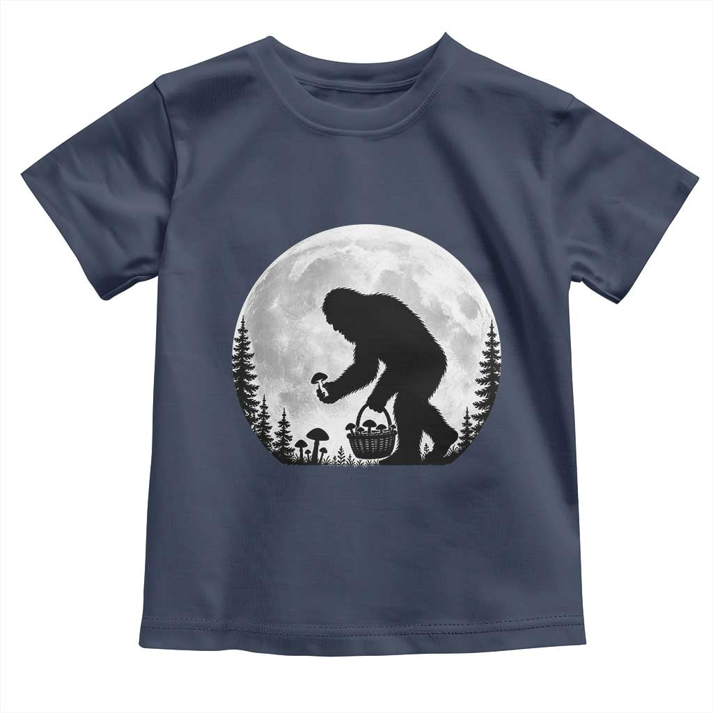Bigfoot Mushroom Hunter Toddler T Shirt Vintage Sasquatch Art Mystical Nature Lover Retro Full Moon