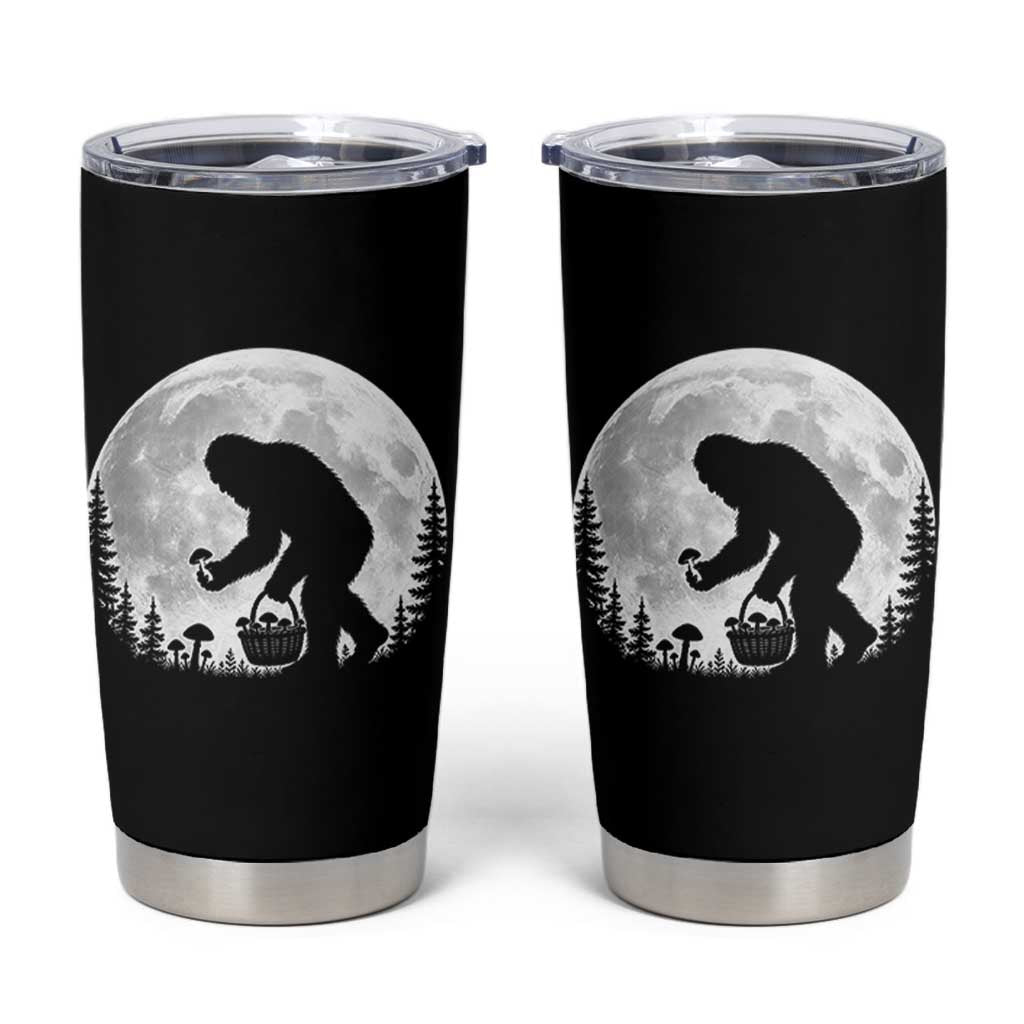 Bigfoot Mushroom Hunter Tumbler Cup Vintage Sasquatch Art Mystical Nature Lover Retro Full Moon