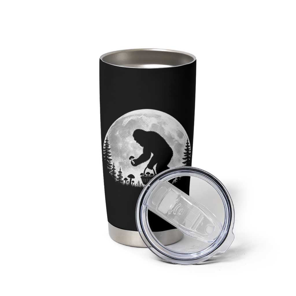 Bigfoot Mushroom Hunter Tumbler Cup Vintage Sasquatch Art Mystical Nature Lover Retro Full Moon