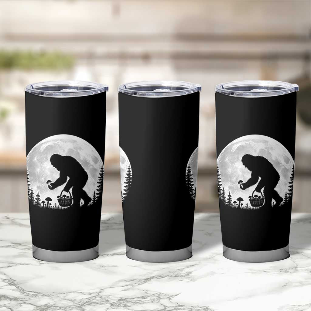 Bigfoot Mushroom Hunter Tumbler Cup Vintage Sasquatch Art Mystical Nature Lover Retro Full Moon