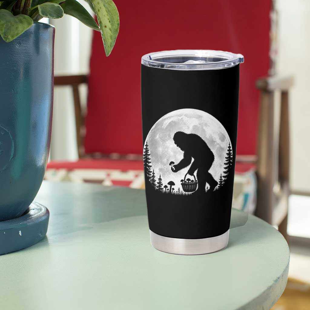 Bigfoot Mushroom Hunter Tumbler Cup Vintage Sasquatch Art Mystical Nature Lover Retro Full Moon