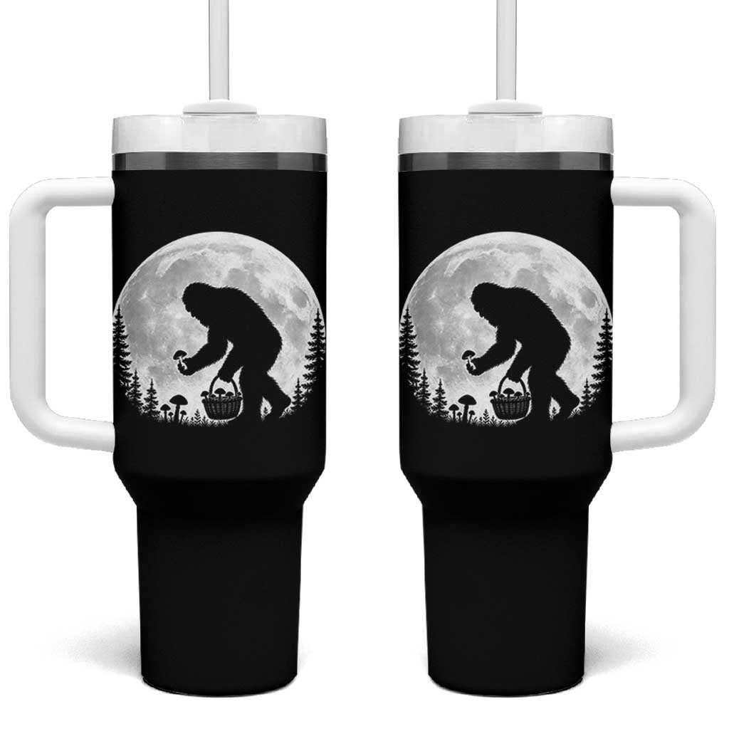 Bigfoot Mushroom Hunter Tumbler With Handle Vintage Sasquatch Art Mystical Nature Lover Retro Full Moon