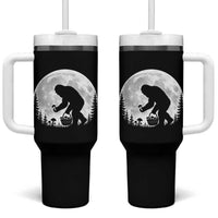Bigfoot Mushroom Hunter Tumbler With Handle Vintage Sasquatch Art Mystical Nature Lover Retro Full Moon