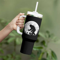 Bigfoot Mushroom Hunter Tumbler With Handle Vintage Sasquatch Art Mystical Nature Lover Retro Full Moon