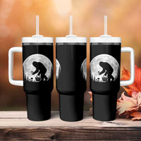 Bigfoot Mushroom Hunter Tumbler With Handle Vintage Sasquatch Art Mystical Nature Lover Retro Full Moon