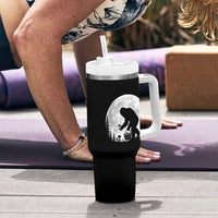 Bigfoot Mushroom Hunter Tumbler With Handle Vintage Sasquatch Art Mystical Nature Lover Retro Full Moon