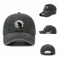 Bigfoot Mushroom Hunter Washed Cotton Baseball Cap Vintage Sasquatch Art Mystical Nature Lover Retro Full Moon