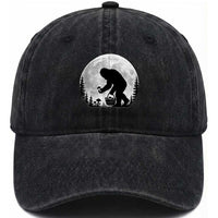 Bigfoot Mushroom Hunter Washed Cotton Baseball Cap Vintage Sasquatch Art Mystical Nature Lover Retro Full Moon