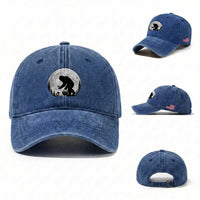 Bigfoot Mushroom Hunter Washed Cotton Baseball Cap Vintage Sasquatch Art Mystical Nature Lover Retro Full Moon