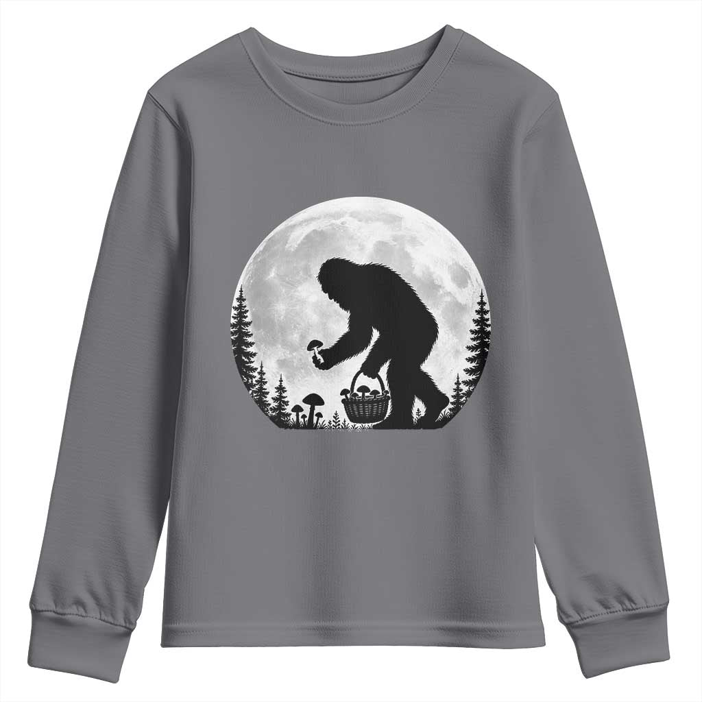 Bigfoot Mushroom Hunter Youth Sweatshirt Vintage Sasquatch Art Mystical Nature Lover Retro Full Moon