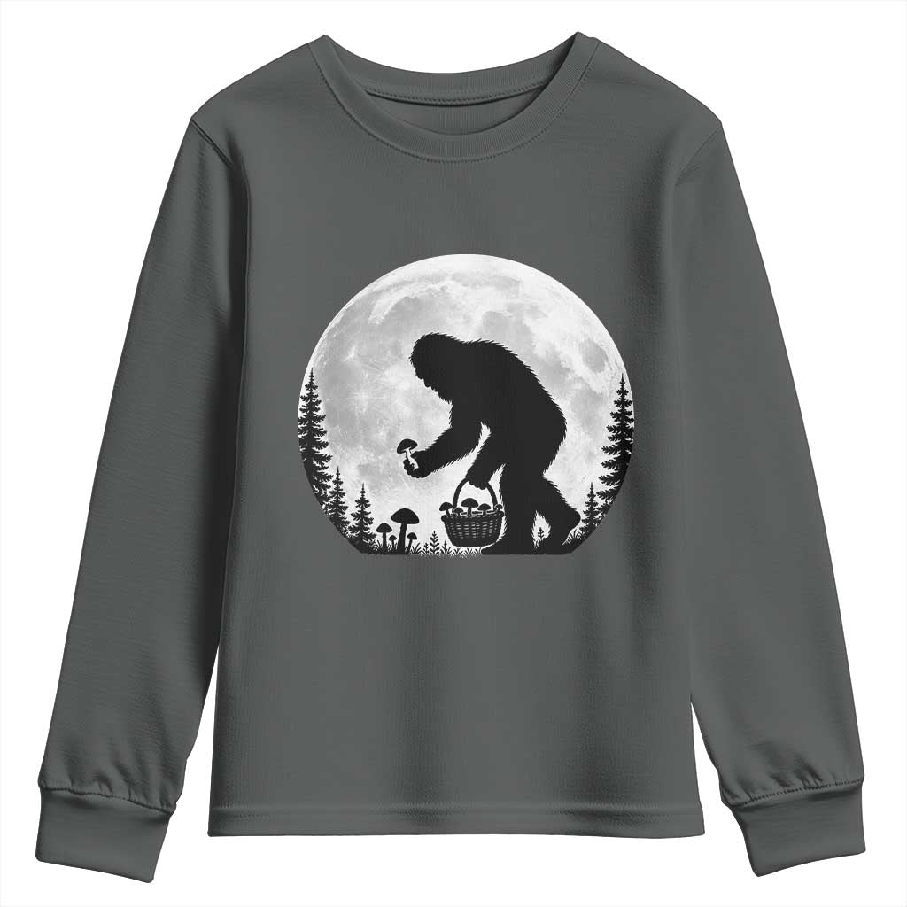 Bigfoot Mushroom Hunter Youth Sweatshirt Vintage Sasquatch Art Mystical Nature Lover Retro Full Moon