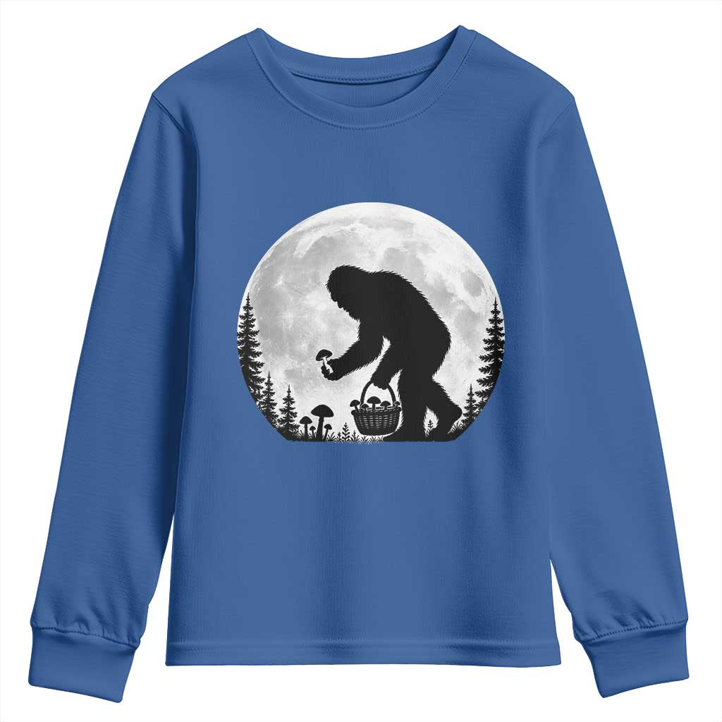 Bigfoot Mushroom Hunter Youth Sweatshirt Vintage Sasquatch Art Mystical Nature Lover Retro Full Moon