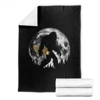 Bigfoot with Morel Mushroom Throw Blanket Sasquatch Fungi Full Moon Silhouette Graphic