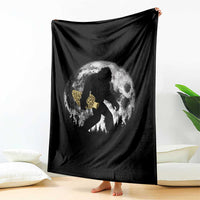 Bigfoot with Morel Mushroom Throw Blanket Sasquatch Fungi Full Moon Silhouette Graphic