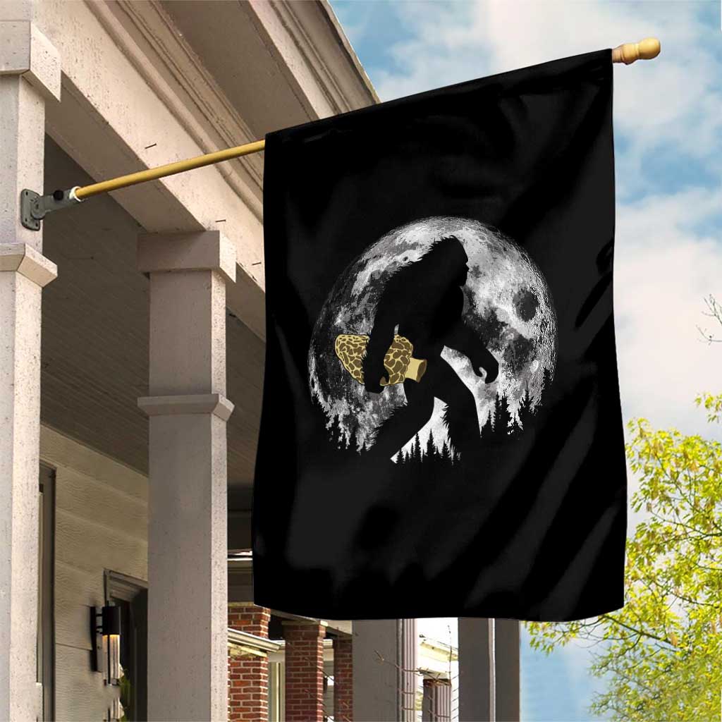 Bigfoot with Morel Mushroom Garden Flag Sasquatch Fungi Full Moon Silhouette Graphic