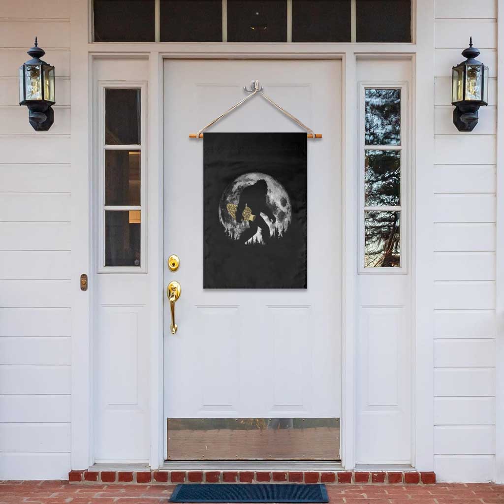Bigfoot with Morel Mushroom Garden Flag Sasquatch Fungi Full Moon Silhouette Graphic