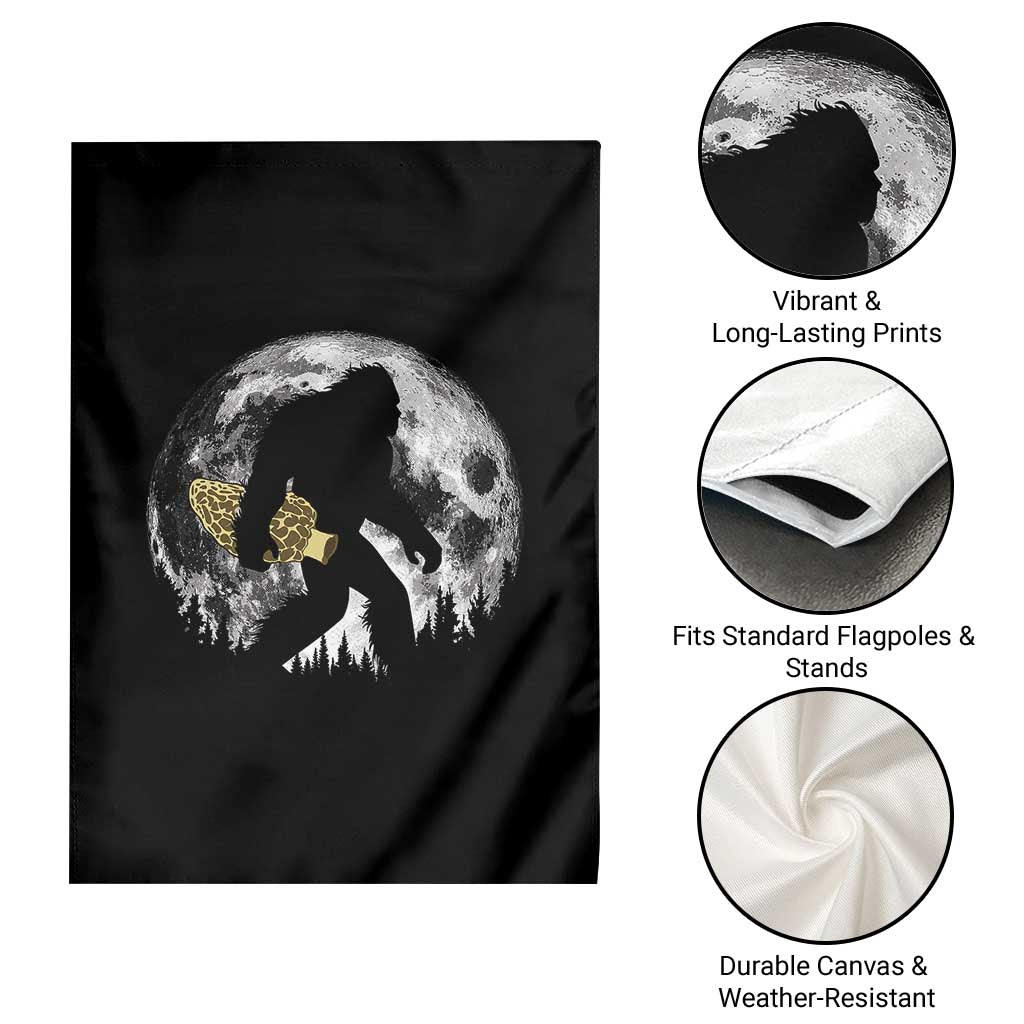 Bigfoot with Morel Mushroom Garden Flag Sasquatch Fungi Full Moon Silhouette Graphic