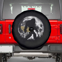 Bigfoot with Morel Mushroom Spare Tire Cover Sasquatch Fungi Full Moon Silhouette Graphic