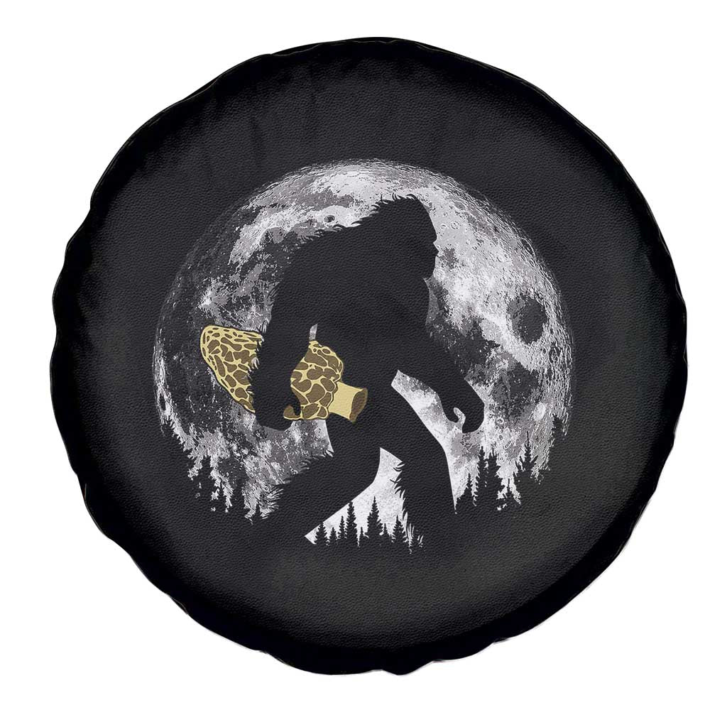 Bigfoot with Morel Mushroom Spare Tire Cover Sasquatch Fungi Full Moon Silhouette Graphic