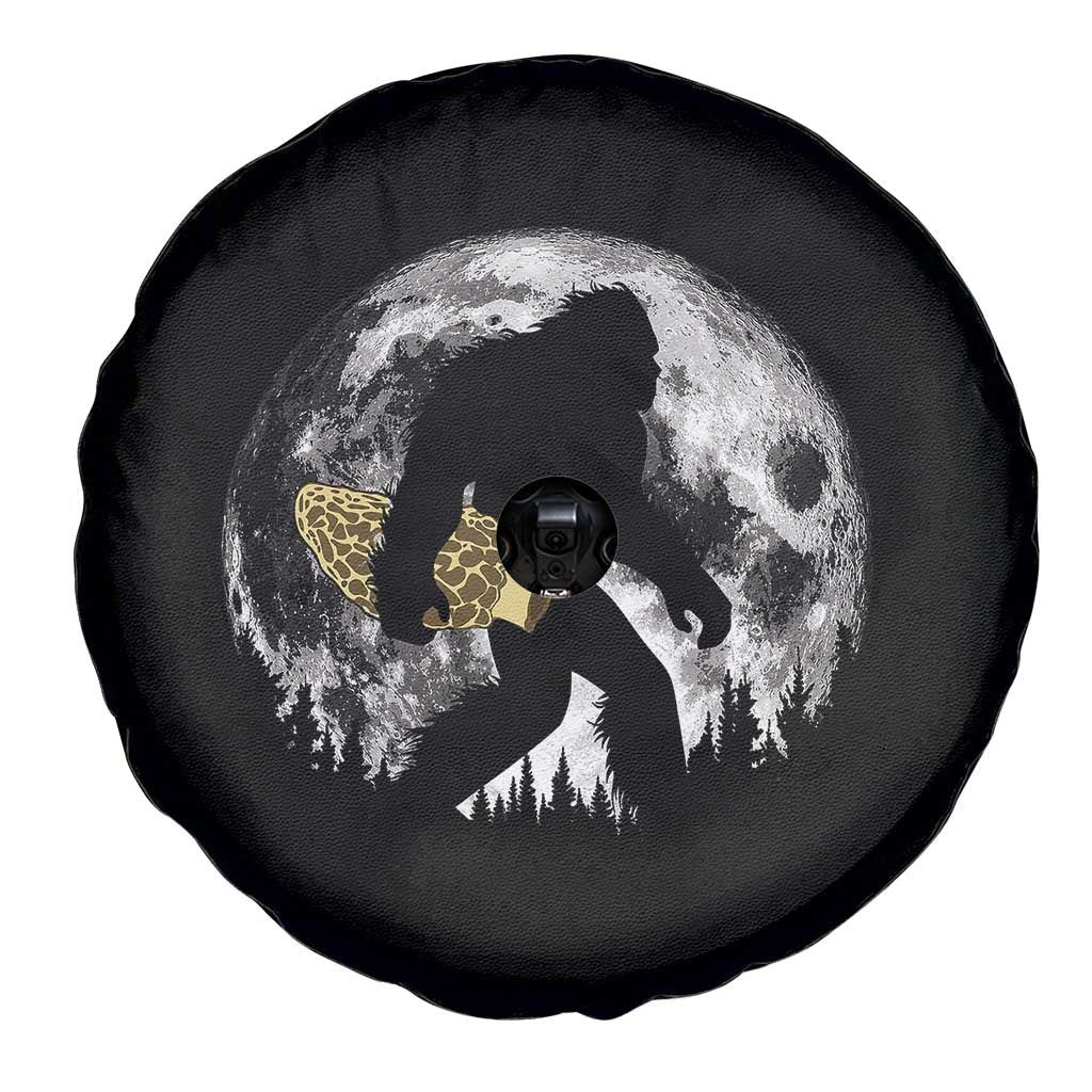 Bigfoot with Morel Mushroom Spare Tire Cover Sasquatch Fungi Full Moon Silhouette Graphic