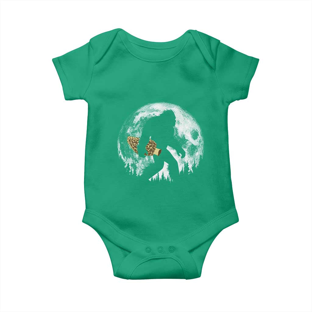 Bigfoot with Morel Mushroom Baby Onesie Sasquatch Fungi Full Moon Silhouette Graphic