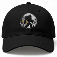Bigfoot with Morel Mushroom Baseball Cap Sasquatch Fungi Full Moon Silhouette Graphic