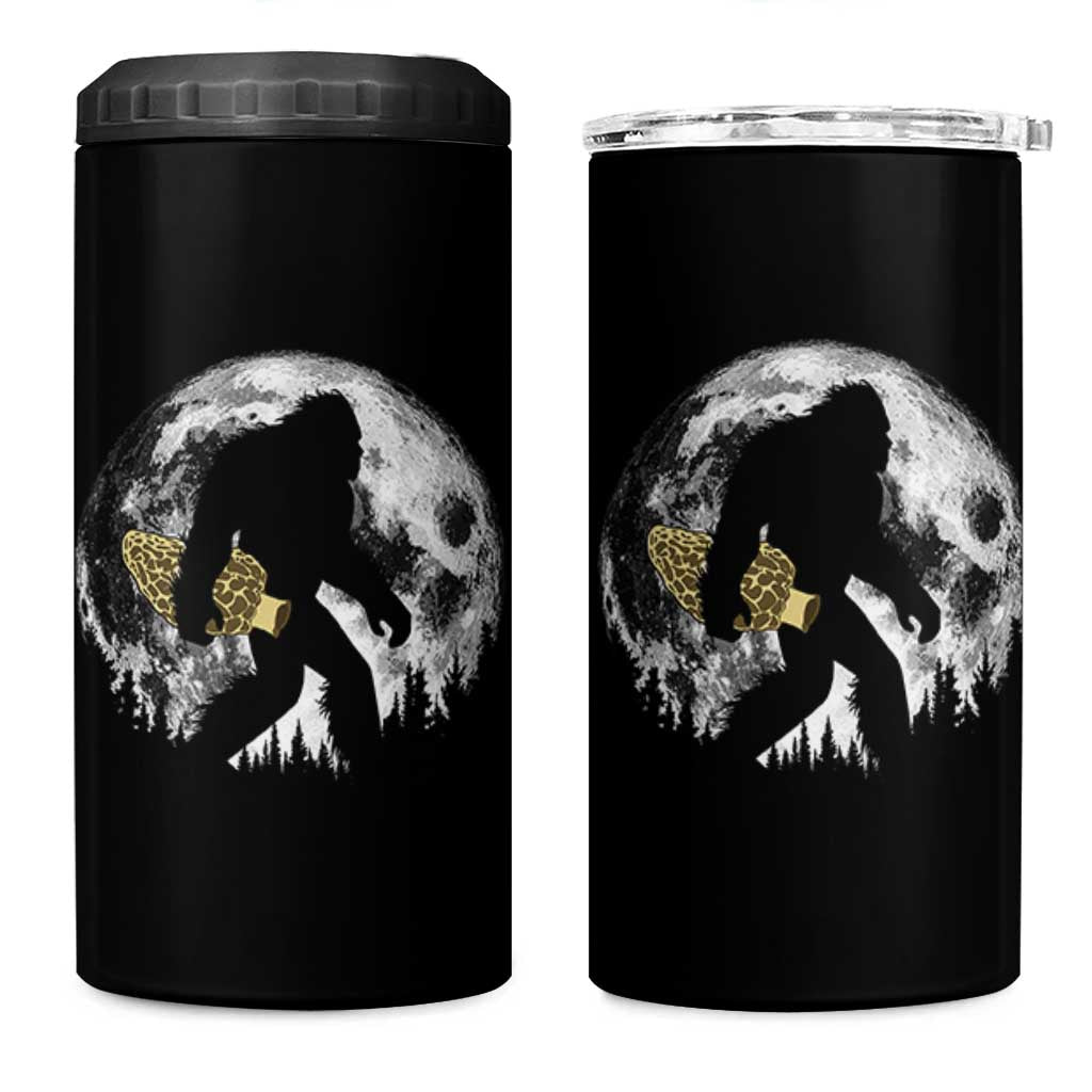 Bigfoot with Morel Mushroom 4 in 1 Can Cooler Tumbler Sasquatch Fungi Full Moon Silhouette Graphic