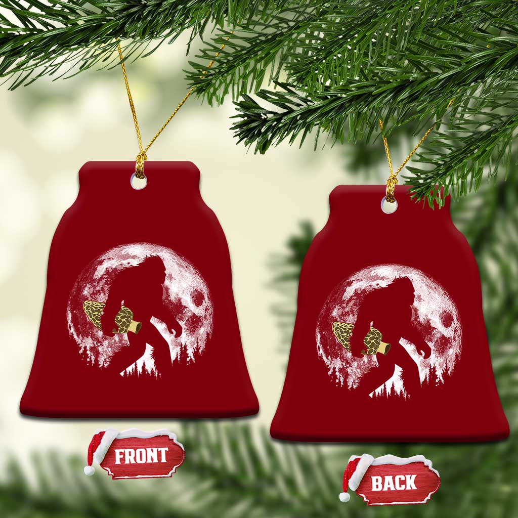 Bigfoot with Morel Mushroom Ceramic Ornament Sasquatch Fungi Full Moon Silhouette Graphic