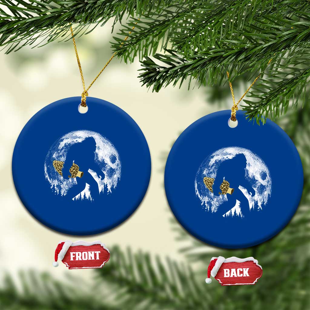 Bigfoot with Morel Mushroom Ceramic Ornament Sasquatch Fungi Full Moon Silhouette Graphic
