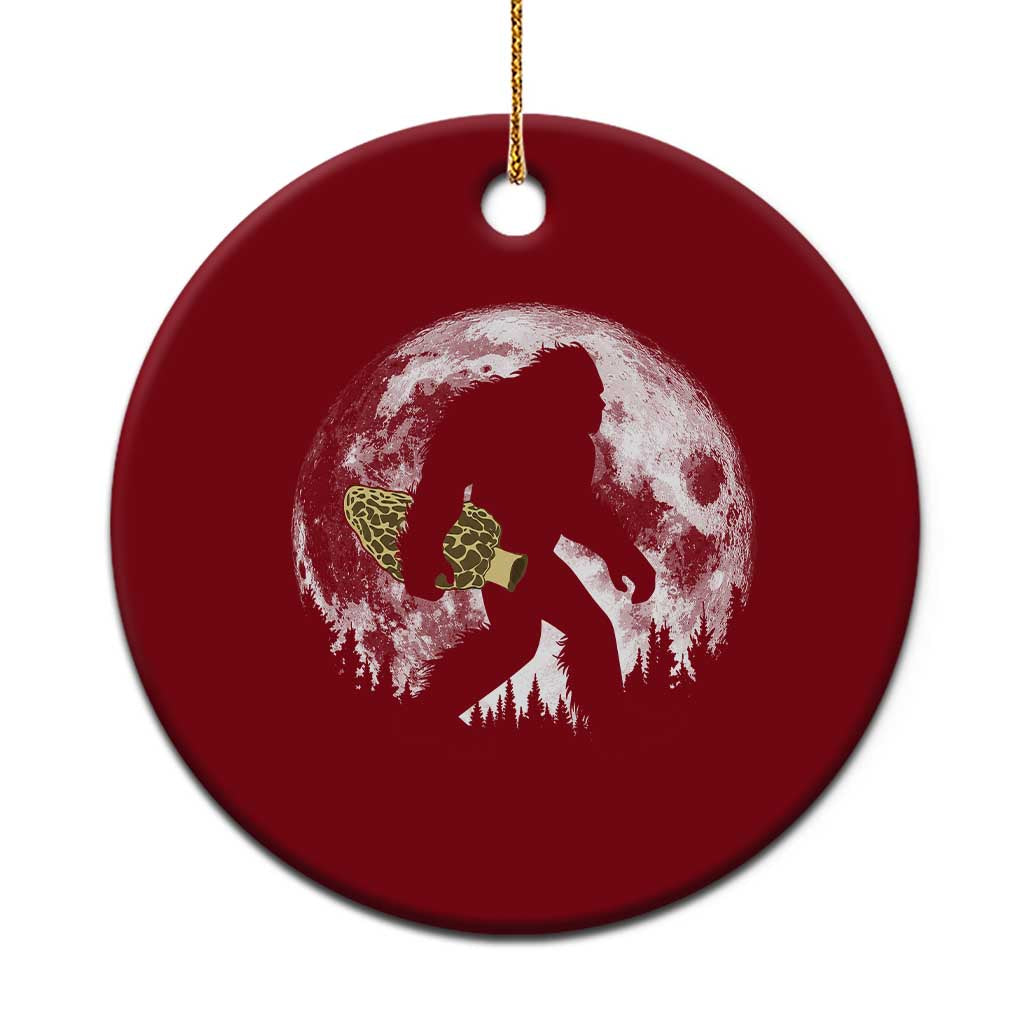 Bigfoot with Morel Mushroom Ceramic Ornament Sasquatch Fungi Full Moon Silhouette Graphic