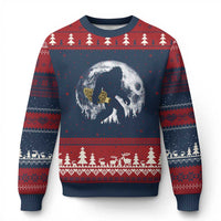 Bigfoot with Morel Mushroom Ugly Christmas Sweater Sasquatch Fungi Full Moon Silhouette Graphic