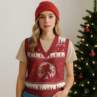 Bigfoot with Morel Mushroom V-Neck Knit Sweater Vest Sasquatch Fungi Full Moon Silhouette Graphic