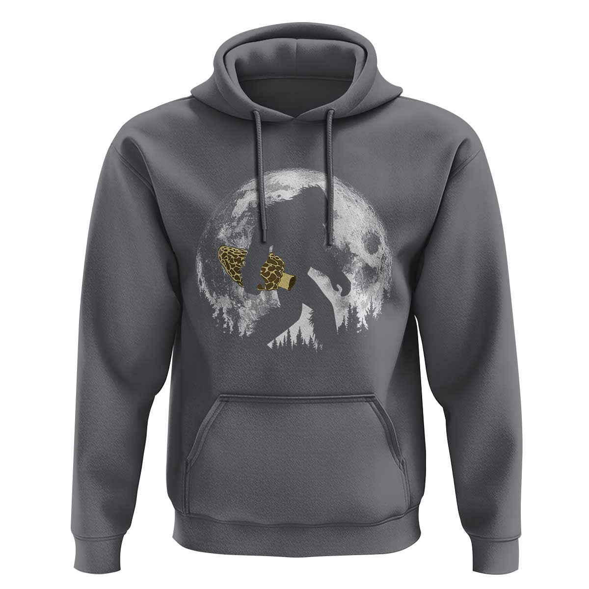 Bigfoot with Morel Mushroom Hoodie Sasquatch Fungi Full Moon Silhouette Graphic