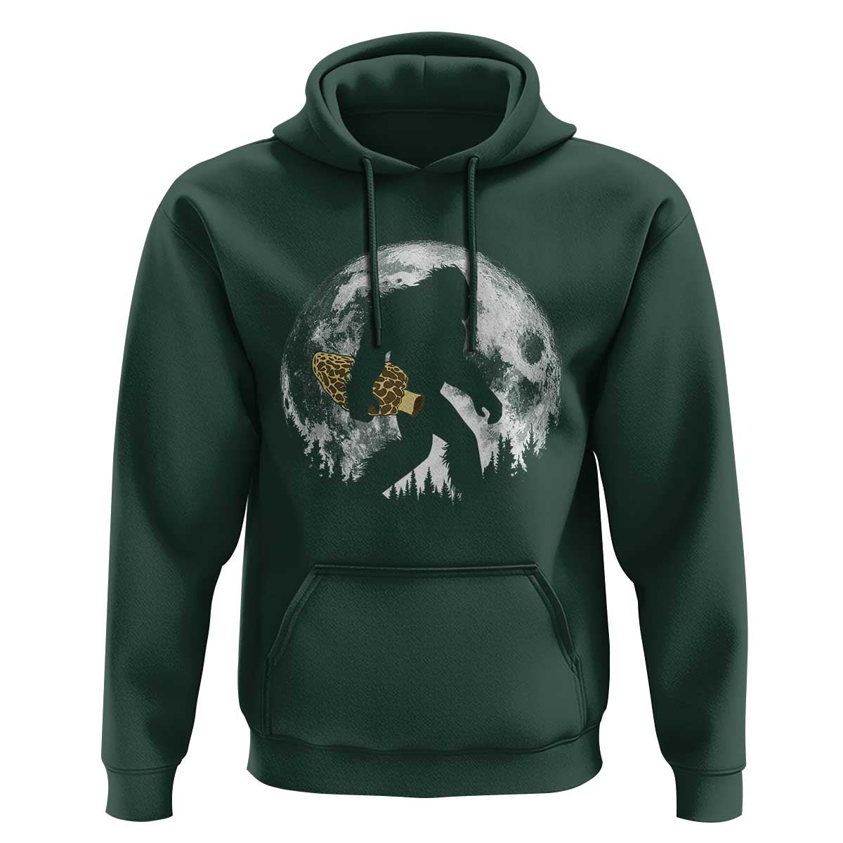 Bigfoot with Morel Mushroom Hoodie Sasquatch Fungi Full Moon Silhouette Graphic