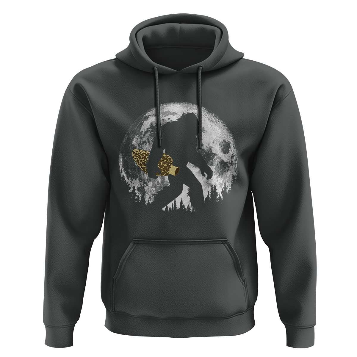 Bigfoot with Morel Mushroom Hoodie Sasquatch Fungi Full Moon Silhouette Graphic